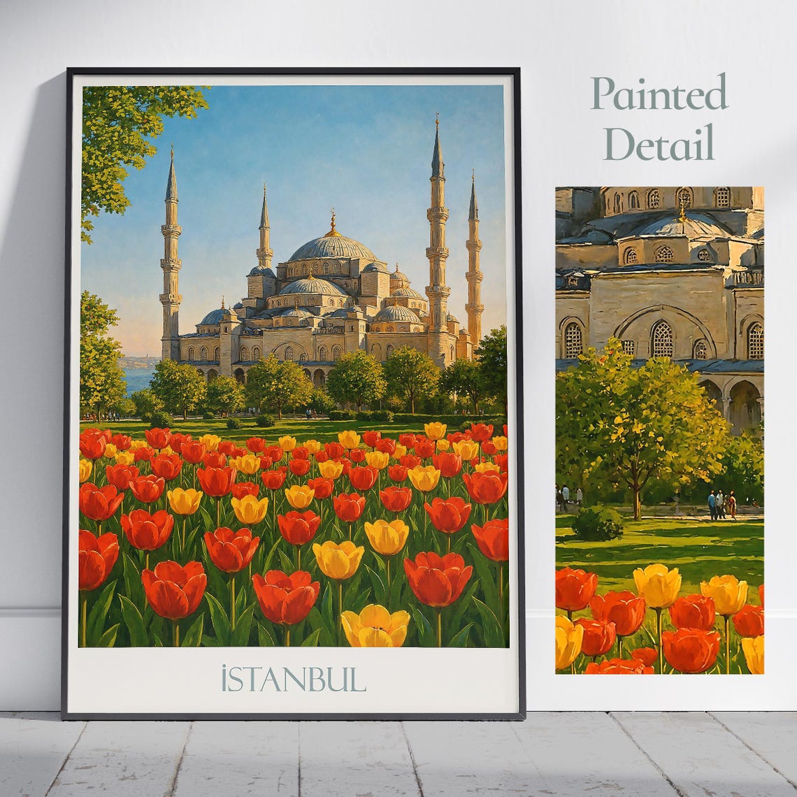 Istanbul Blue Mosque Tulips Spring Garden Turkiye Travel Poster