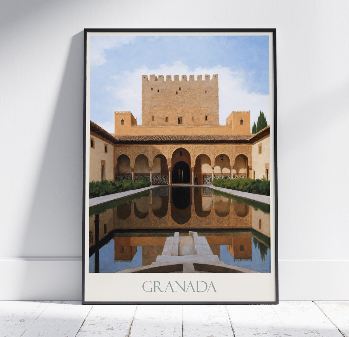 Alhambra Granada Spain Moorish Courtyard Reflection Painted Poster