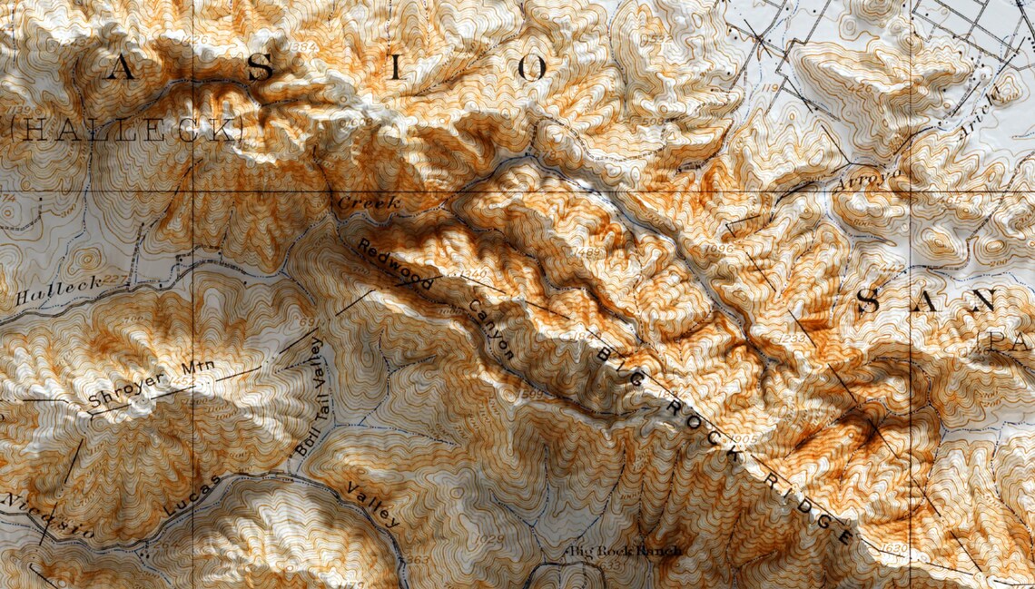 Tamalpais Marin County California 3D Shaded Relief Map Art Poster - Image 4