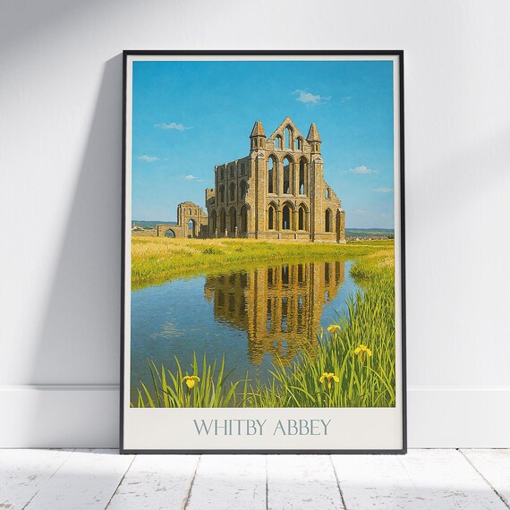 Whitby Abbey England Painted Gothic Ruins Poster Water Reflection View