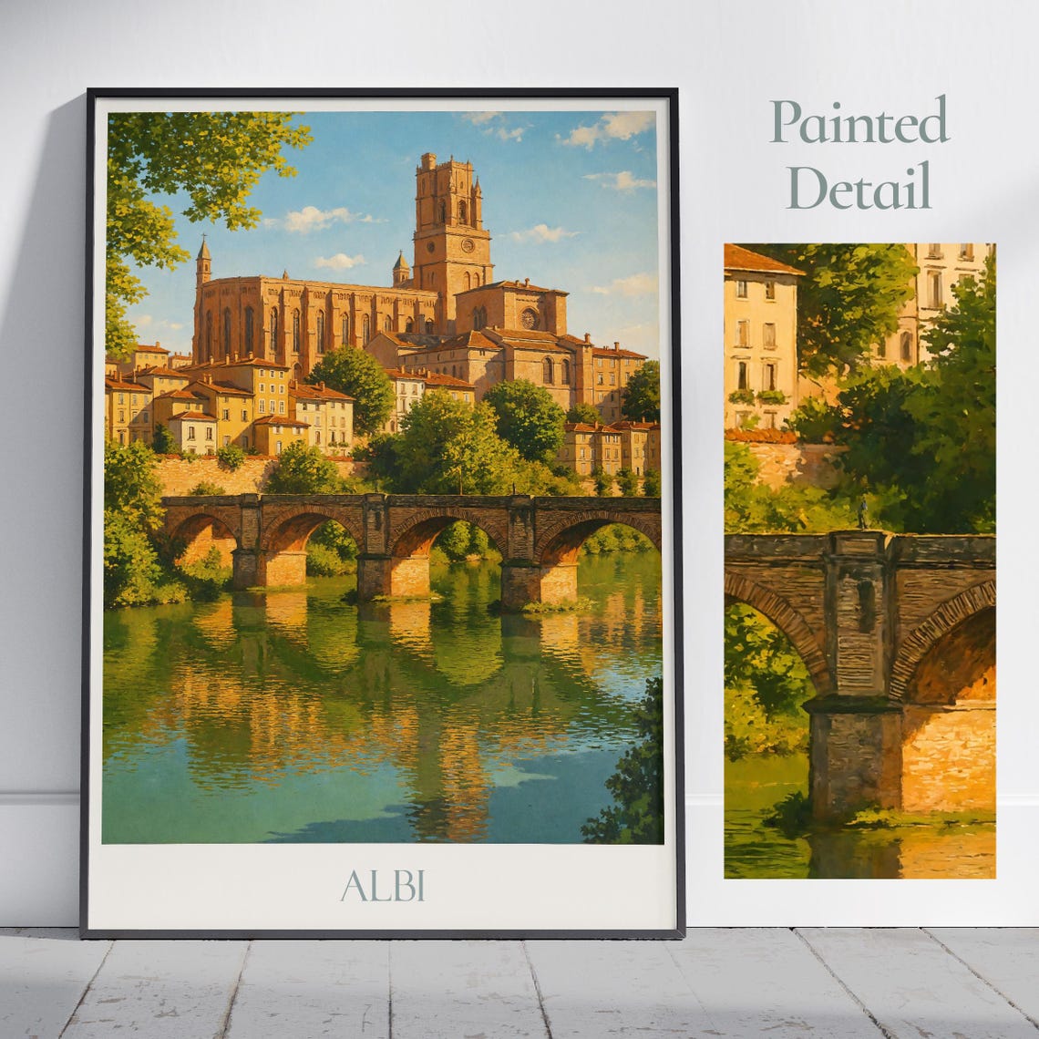 Albi France Riverside Cathedral Old Bridge Painted Travel Poster