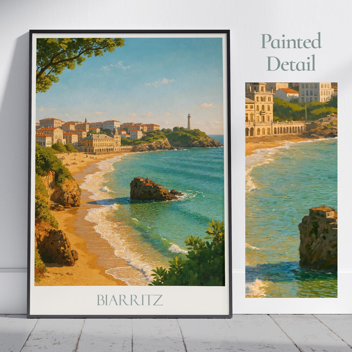 Biarritz France Golden Sandy Beach Grand Hotel Painted Travel Poster