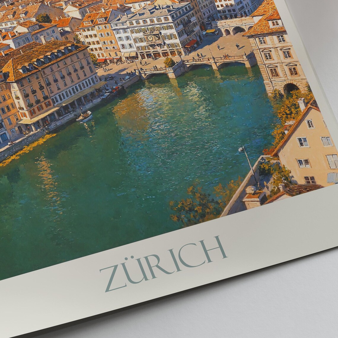 Zurich Switzerland Old Town River Aerial Cityscape Travel Poster - Image 2