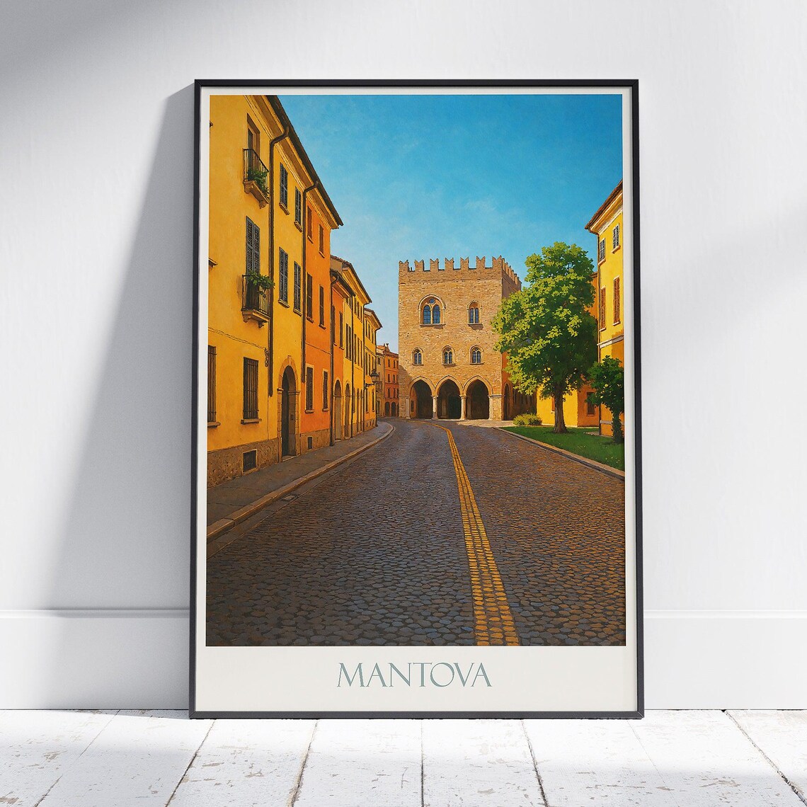 Mantova Italy Historic Palazzo Del Capitano Cobblestone Street Poster