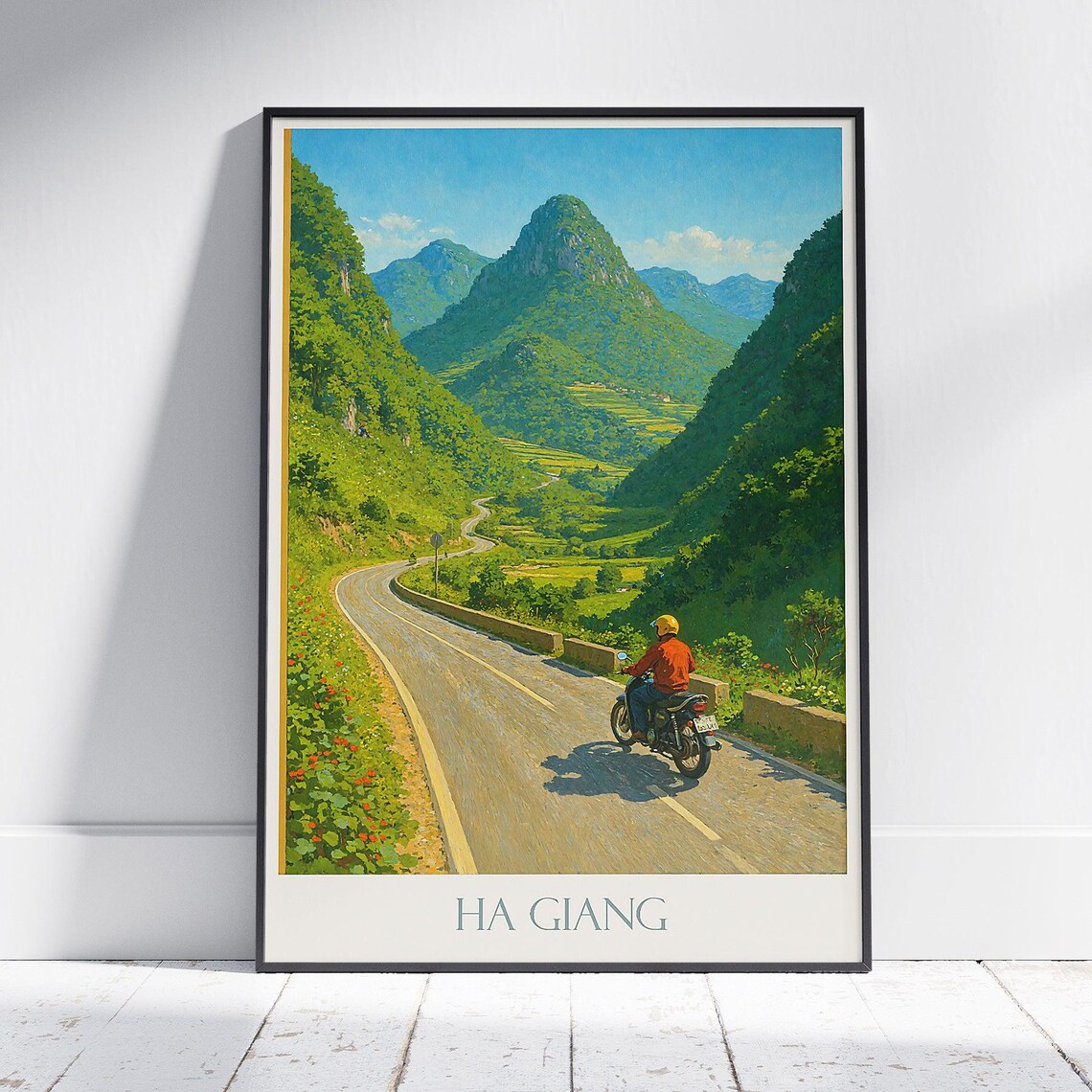 Ha Giang Motorbike Rider Karst Valley Road Vietnam Travel Poster