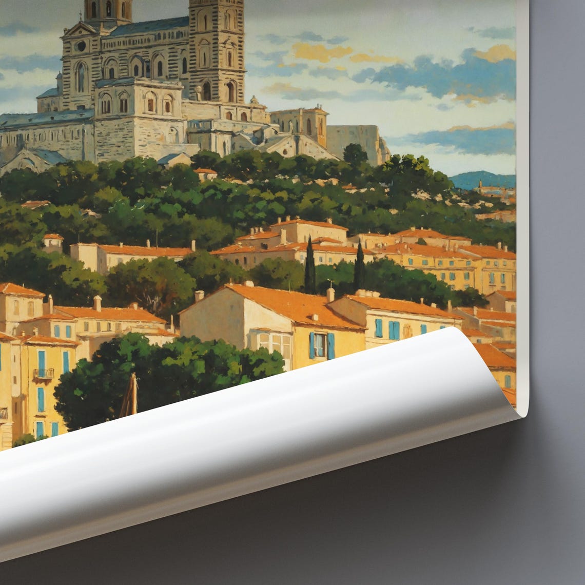 Marseille France Old Port Basilica Hill Boats Painted Harbor Poster - Image 3
