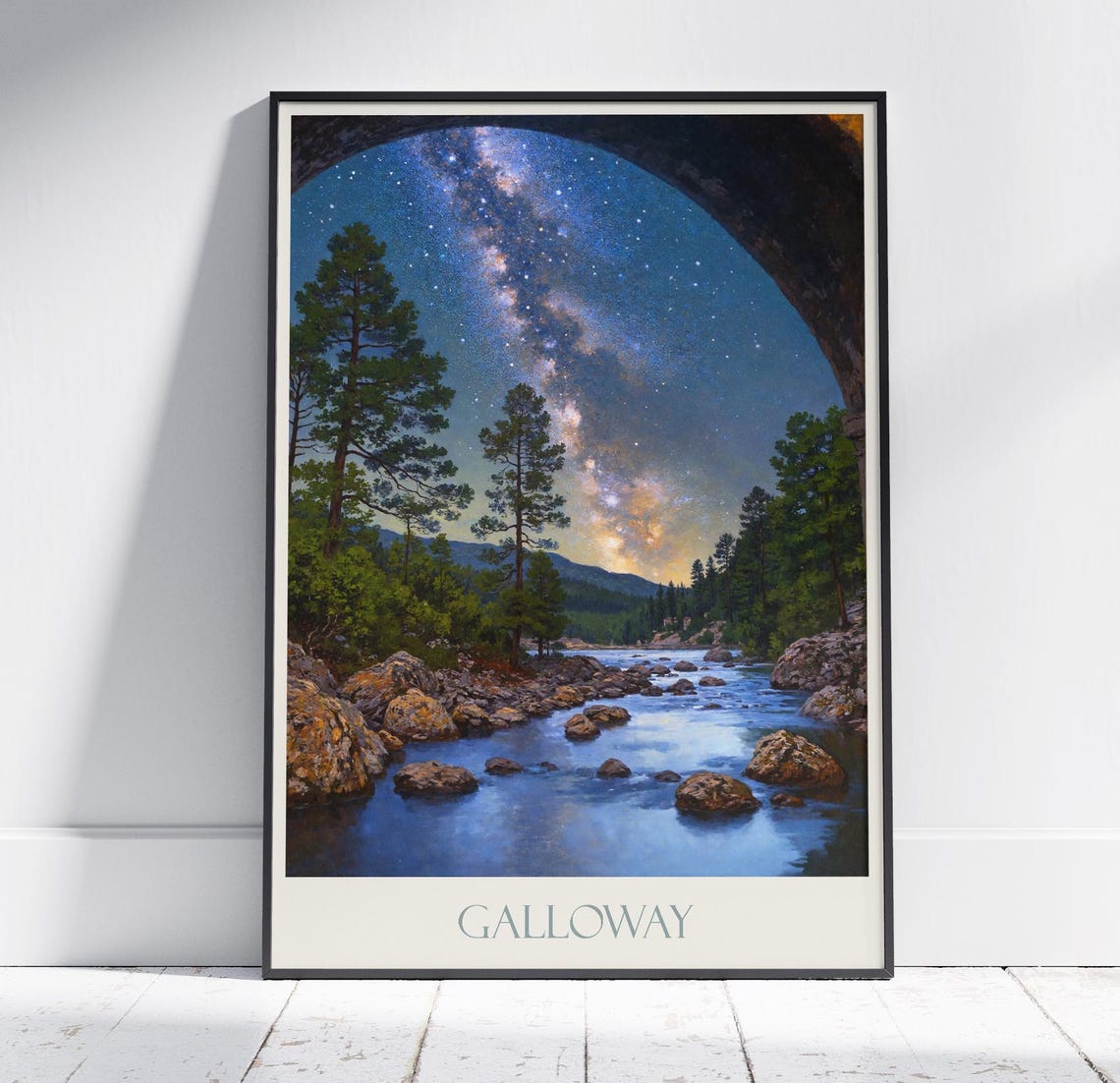 Galloway Scotland Milky Way River Night Painted Travel Poster
