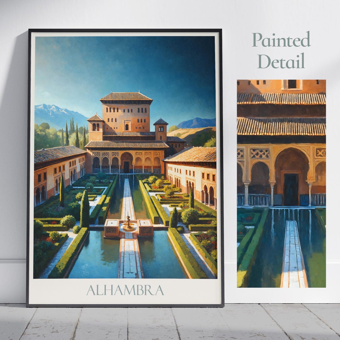 Alhambra Spain Granada Palace Courtyard Garden Painted Poster