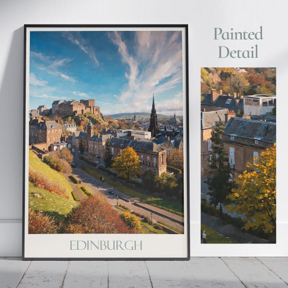 Edinburgh Travel Print Edinburgh Castle Poster Scotland Travel Wall Art Home Decor Gift Personalized Framed