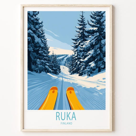 Ruka Finland Travel Poster Wall Art Ski Resort Print Kuusamo Home Decor Custom Birthday Present