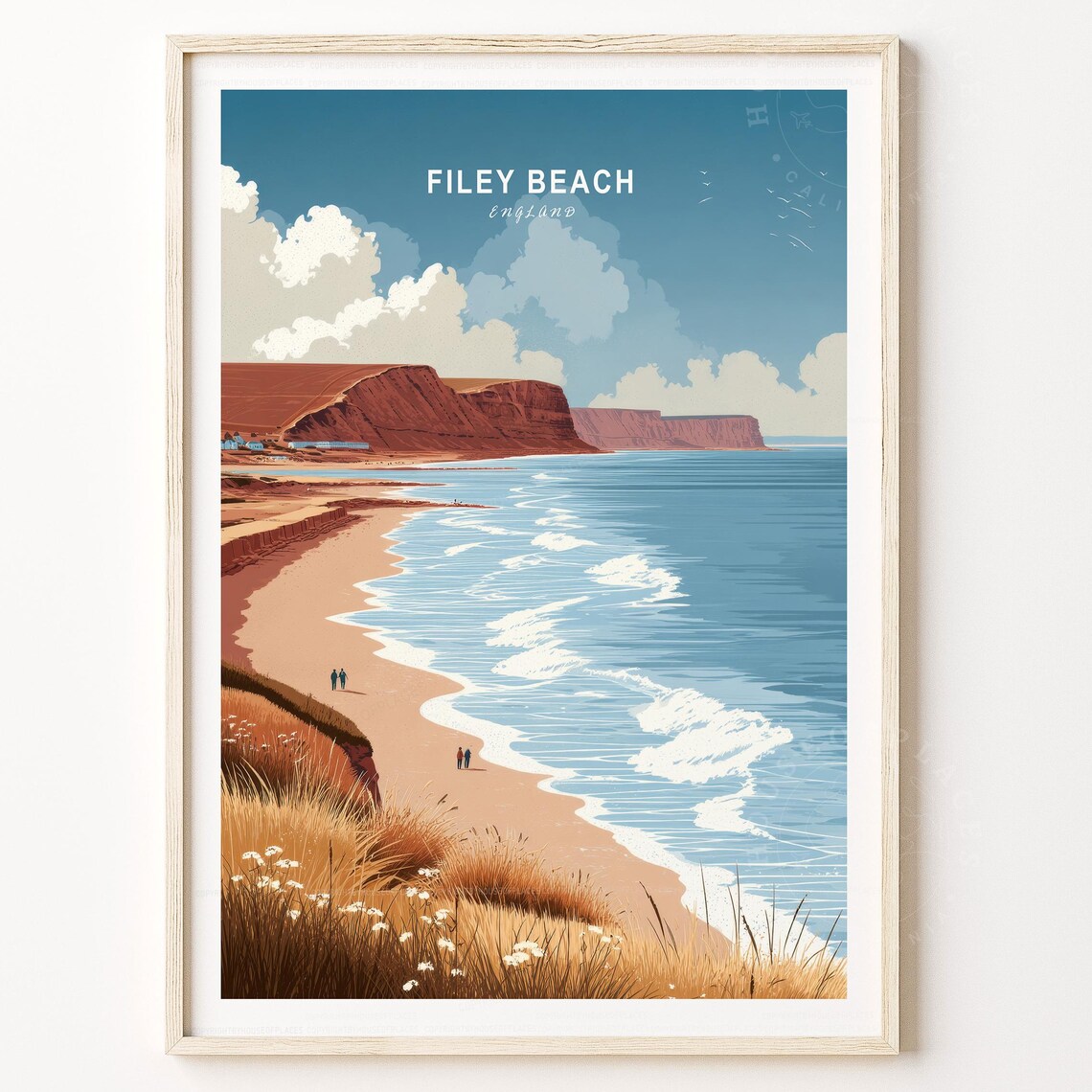 Filey Beach England Rocky Cliffs Coastline Waves Travel Poster