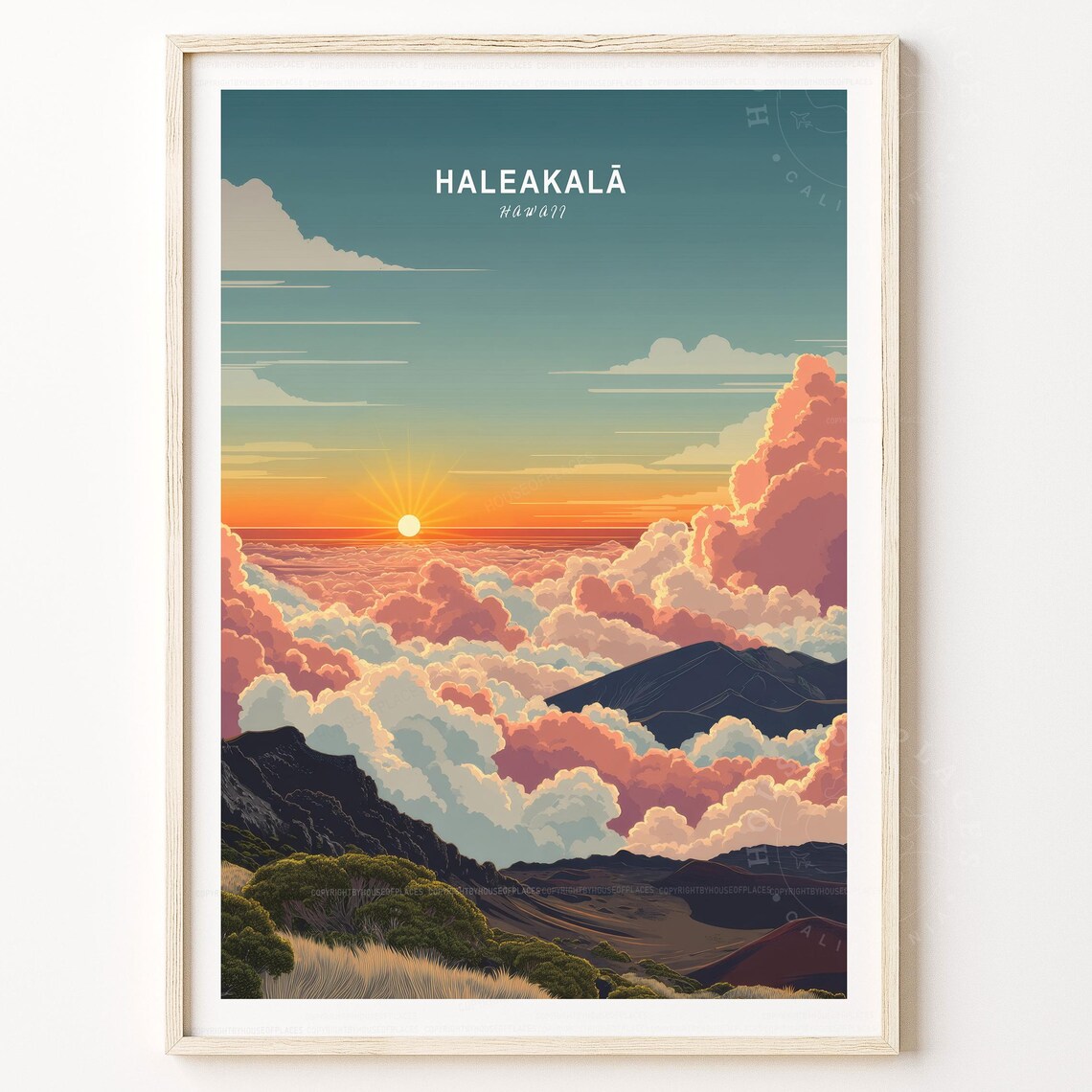 Haleakala Hawaii Volcano Sunrise Pink Cloud Landscape Poster