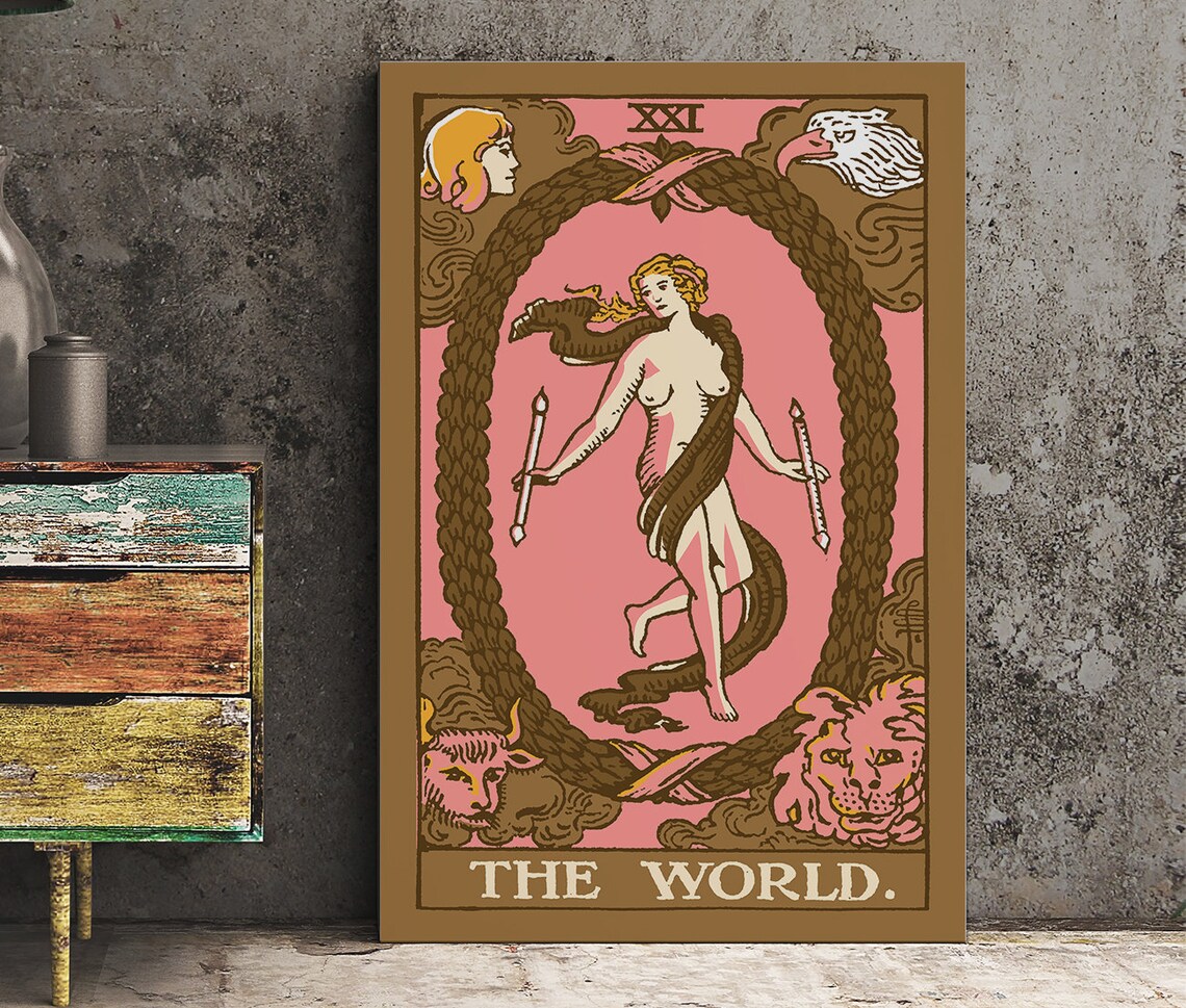 The World Tarot Card XXI Vintage Dancing Figure Pink Mystical Poster