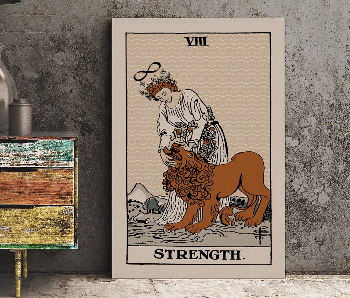 Strength Tarot Card Print, Neutral Eclectic Poster