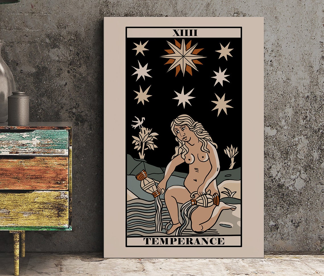 Temperance Tarot Card Vintage Starry Neutral Mystical Wall Poster