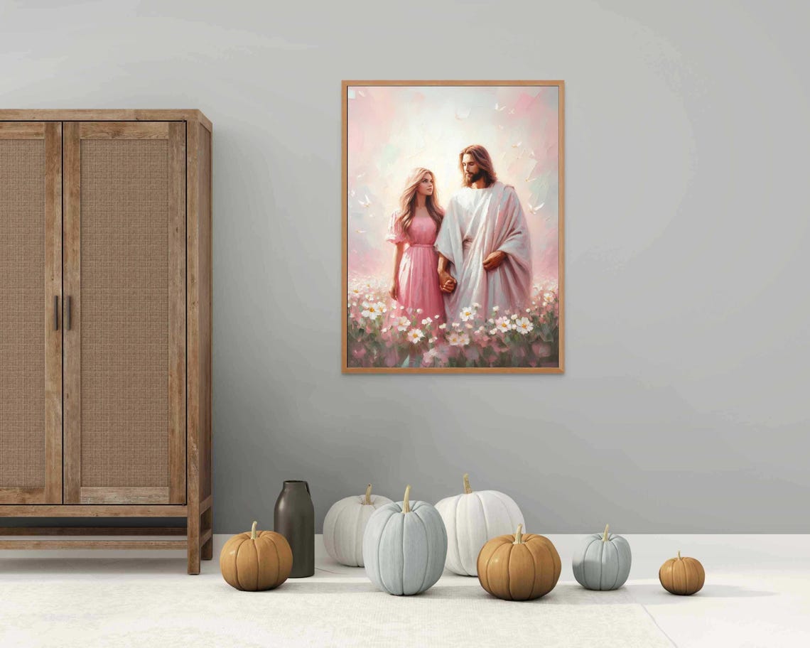 Hand In Hand Modern Christian Art Jesus With Girl Jesus Prints Lds Art Bible Painting Jesus And Woman Jesus Art Christian Prints - Image 2