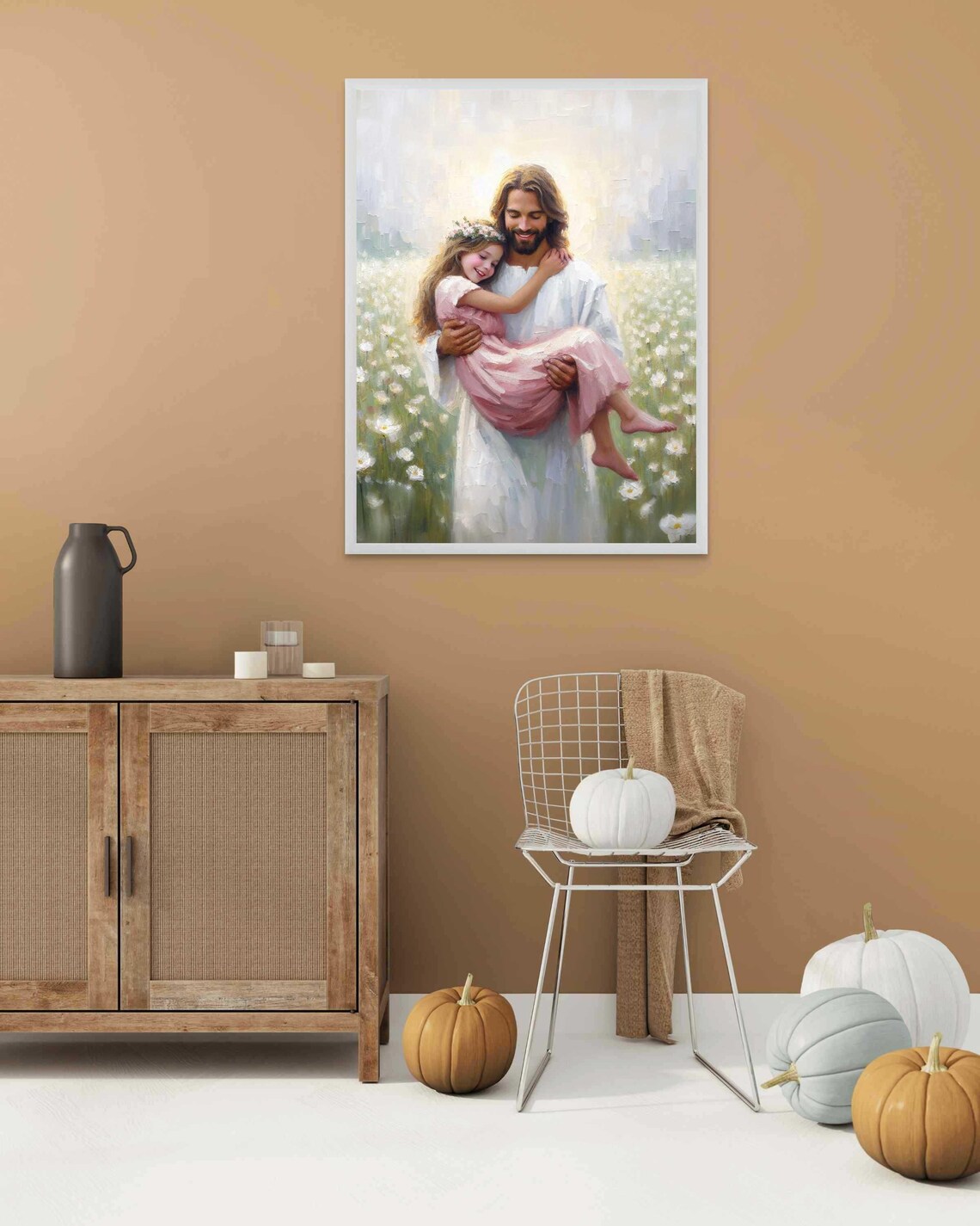 Jesus Carrying Girl With Flower Crown Through Daisy Field Poster - Image 2