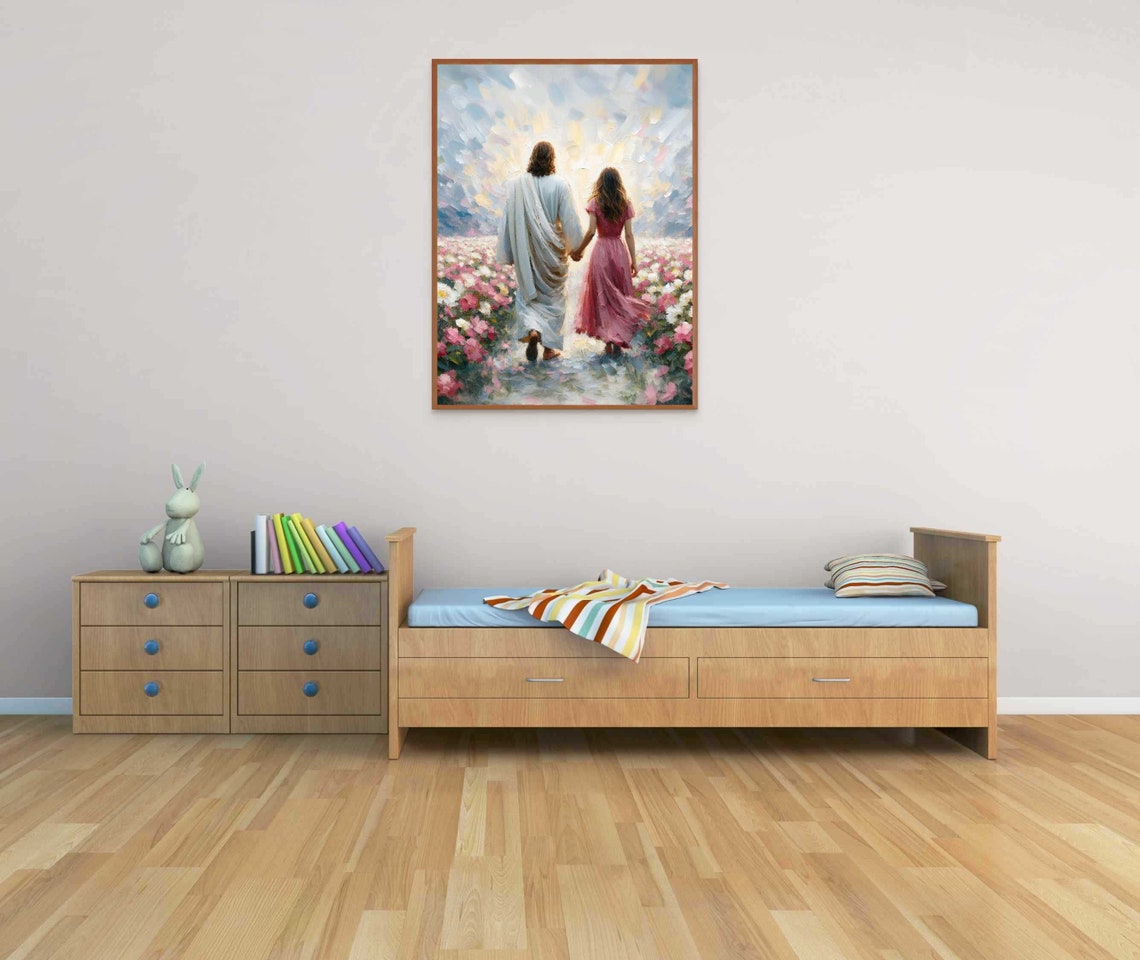 Hand In Hand Christian Painting Jesus With Girl Jesus Painting Lds Art Bible Verse Painting Christian Modern Art Psalms Art - Image 4