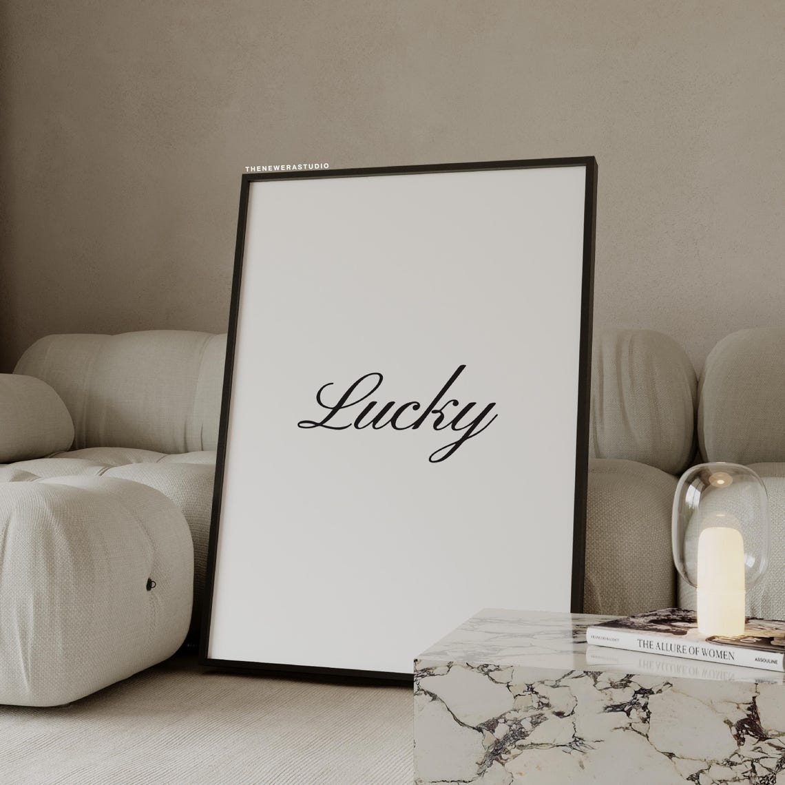 Lucky Script Minimalist Black and White Calligraphy Art Poster