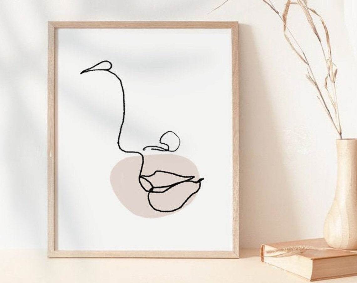 Continuous Line Art Face Drawing, Minimalist Beauty Print