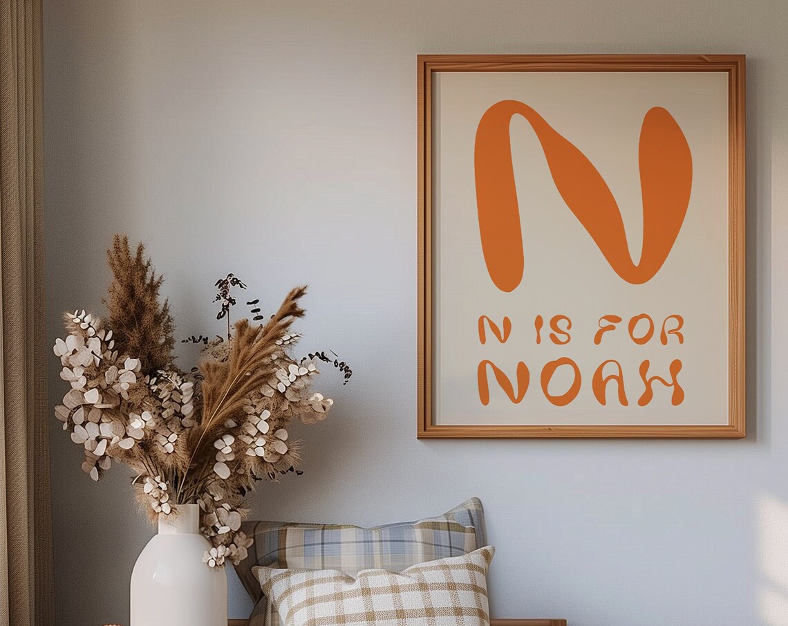 Custom Orange Letter Name Decor Retro Personalized Kids Room Art Poster - Image 2