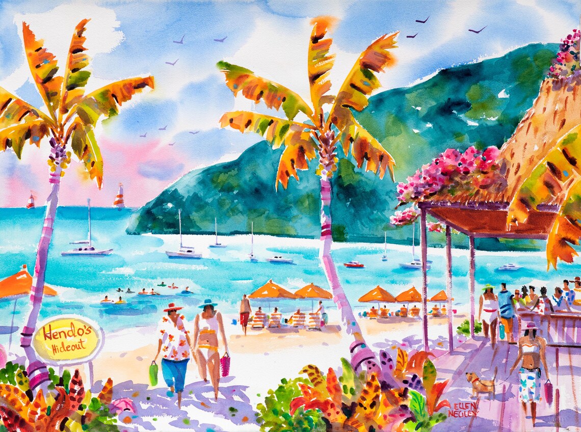 Hendos Hideout, Jost Van Dyke Watercolor Art Print