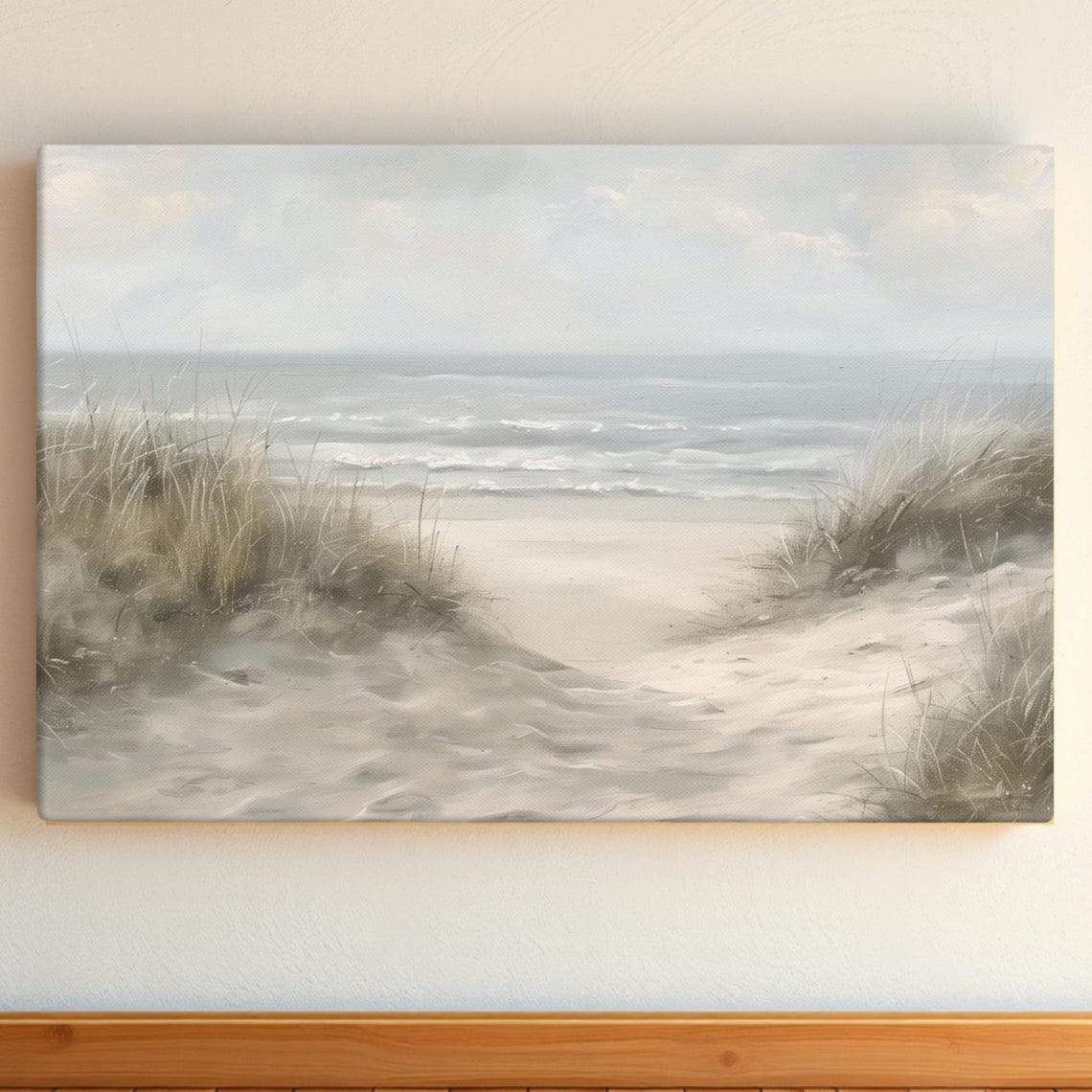 Coastal Sand Dunes Sea Grass Neutral Beach Oil Style Wall Art Canvas