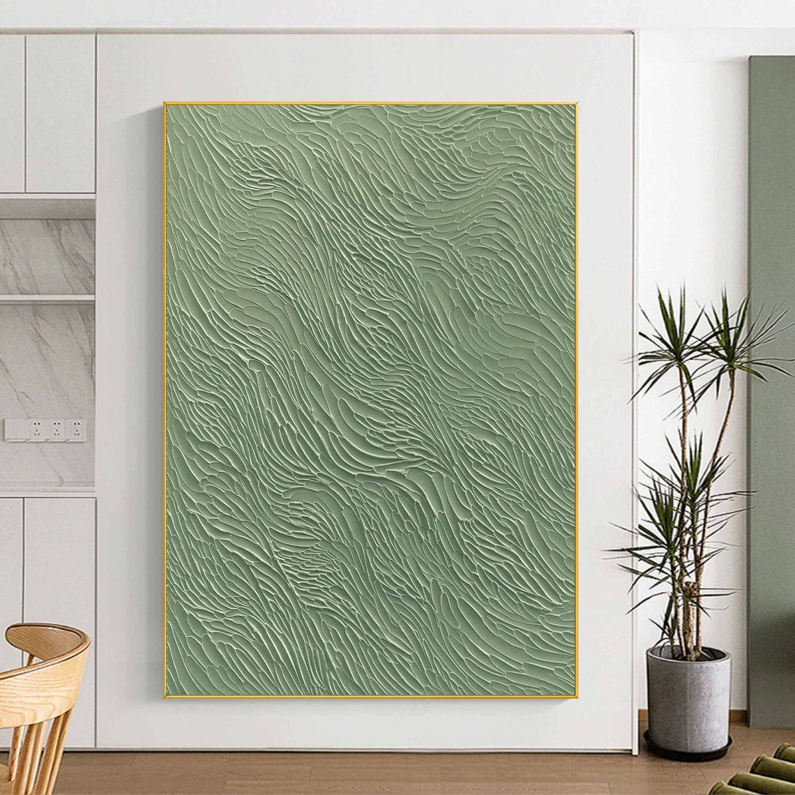 Sage Green Rolling Ocean Waves Textured Plaster Painting Poster - Image 3