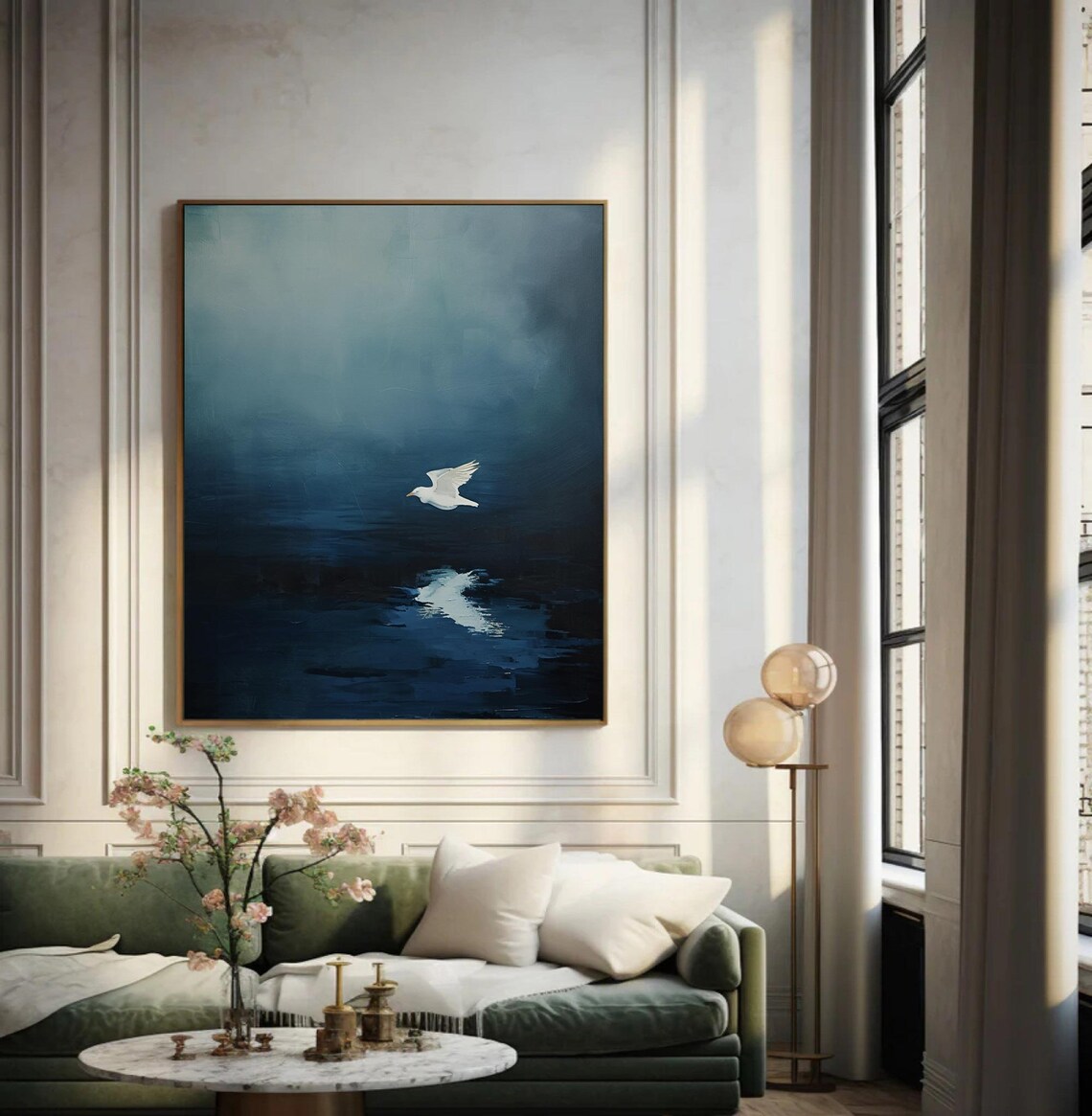 Emerald Blue Birds Abstract Wall Art Print - Image 3