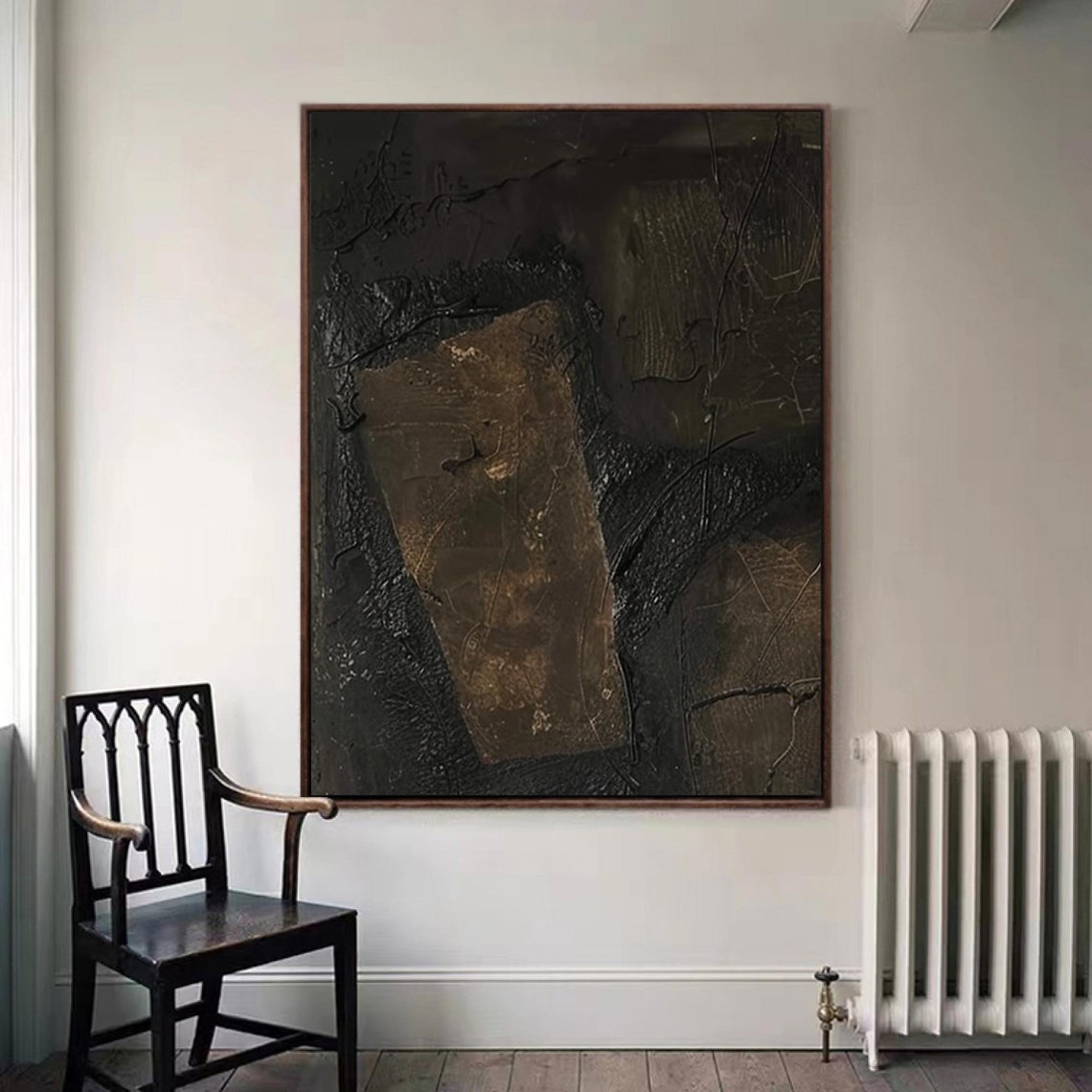 Black Brown Abstract Wabi-Sabi Textured Modern Statement Art Poster - Image 3