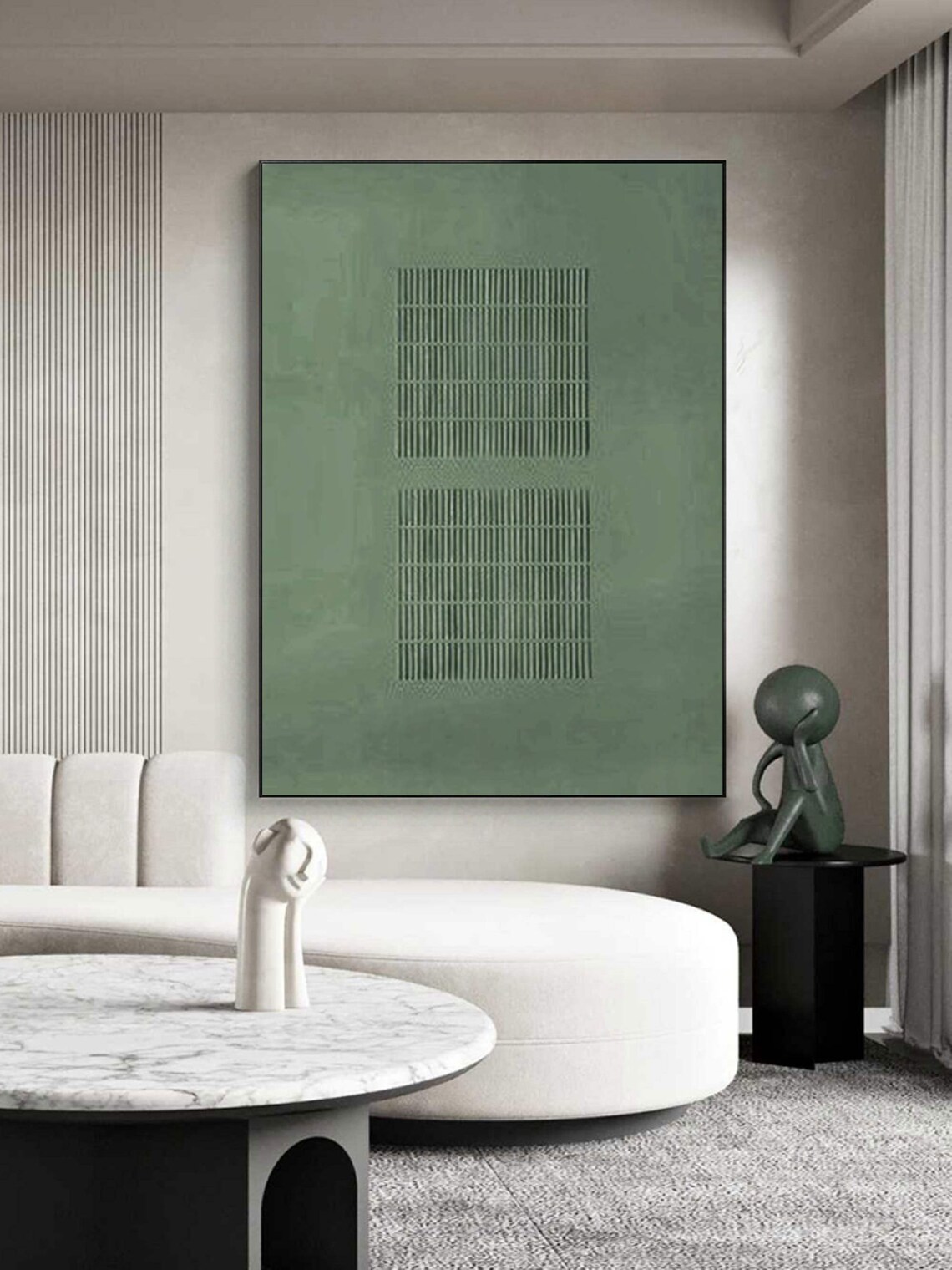 Wabi-Sabi Green Minimalist Textured Art Print - Image 2