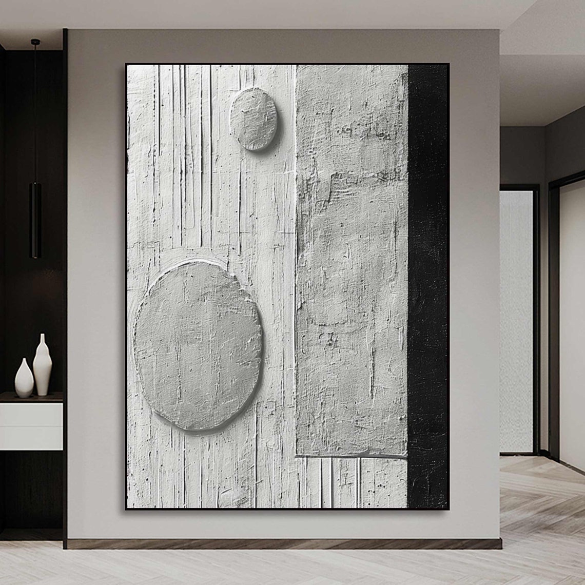 Modern White Gray 3D Plaster Circles Minimalist Texture Art Poster - Image 3