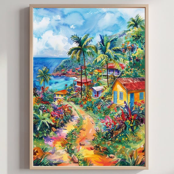 Trinidad Tobago Caribbean Watercolor Travel Poster