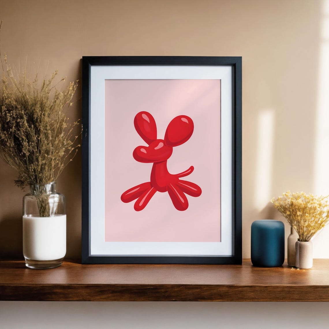 Red Balloon Mouse on Pink Background Playful Kids Room Animal Poster - Image 3