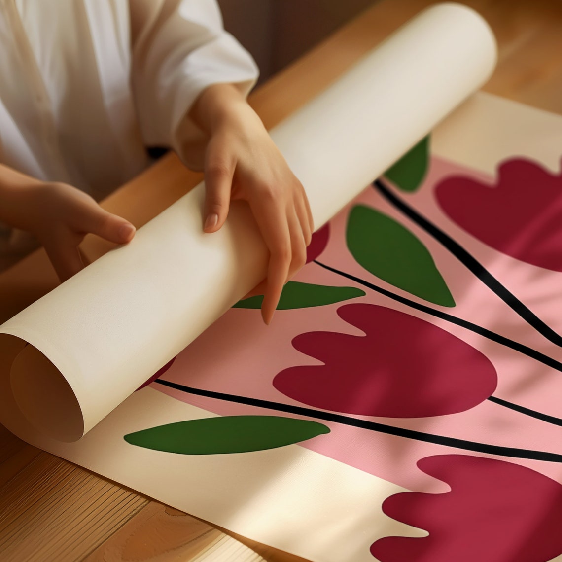Red Tulips Abstract Flowers Pink Modern Floral Botanical Art Poster - Image 2