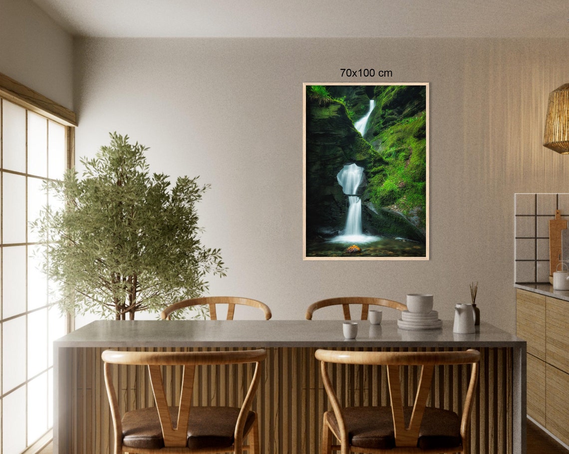 Mossy Canyon Waterfall Cascading Through Emerald Green Gorge Poster - Image 3