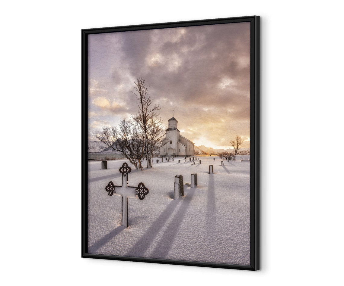 Gimsoy Church Lofoten Norway Sunrise Snowy Graveyard Winter Poster - Image 4