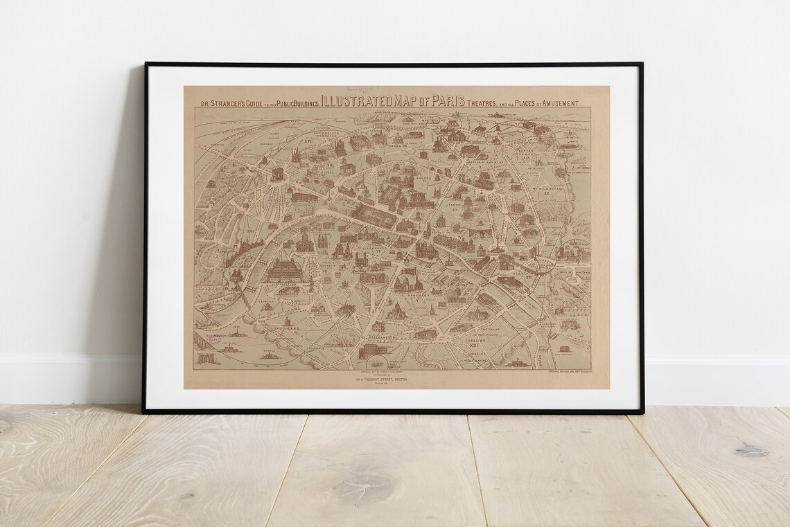 Map Of Paris Antique Europe 1877