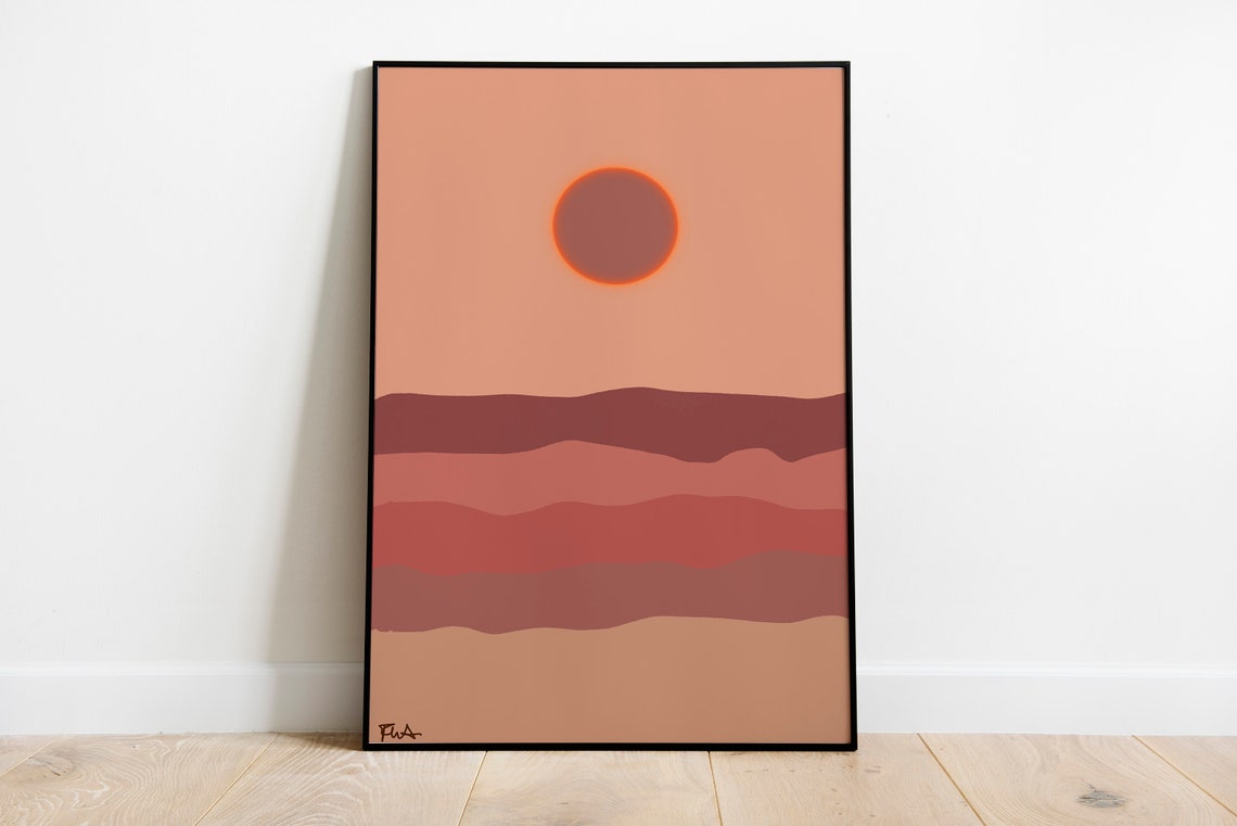 Minimalist Terracotta Sunset Striped Abstract Boho Style Art Poster