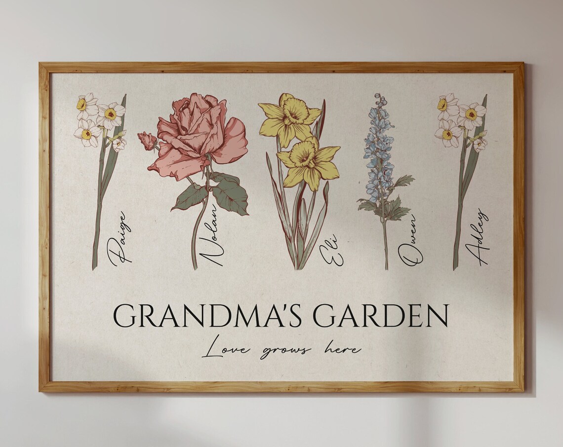 Family Birth Flower Garden, Mother's Day Art Print