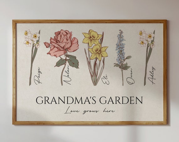 Family Birth Flower Garden, Mother's Day Art Print