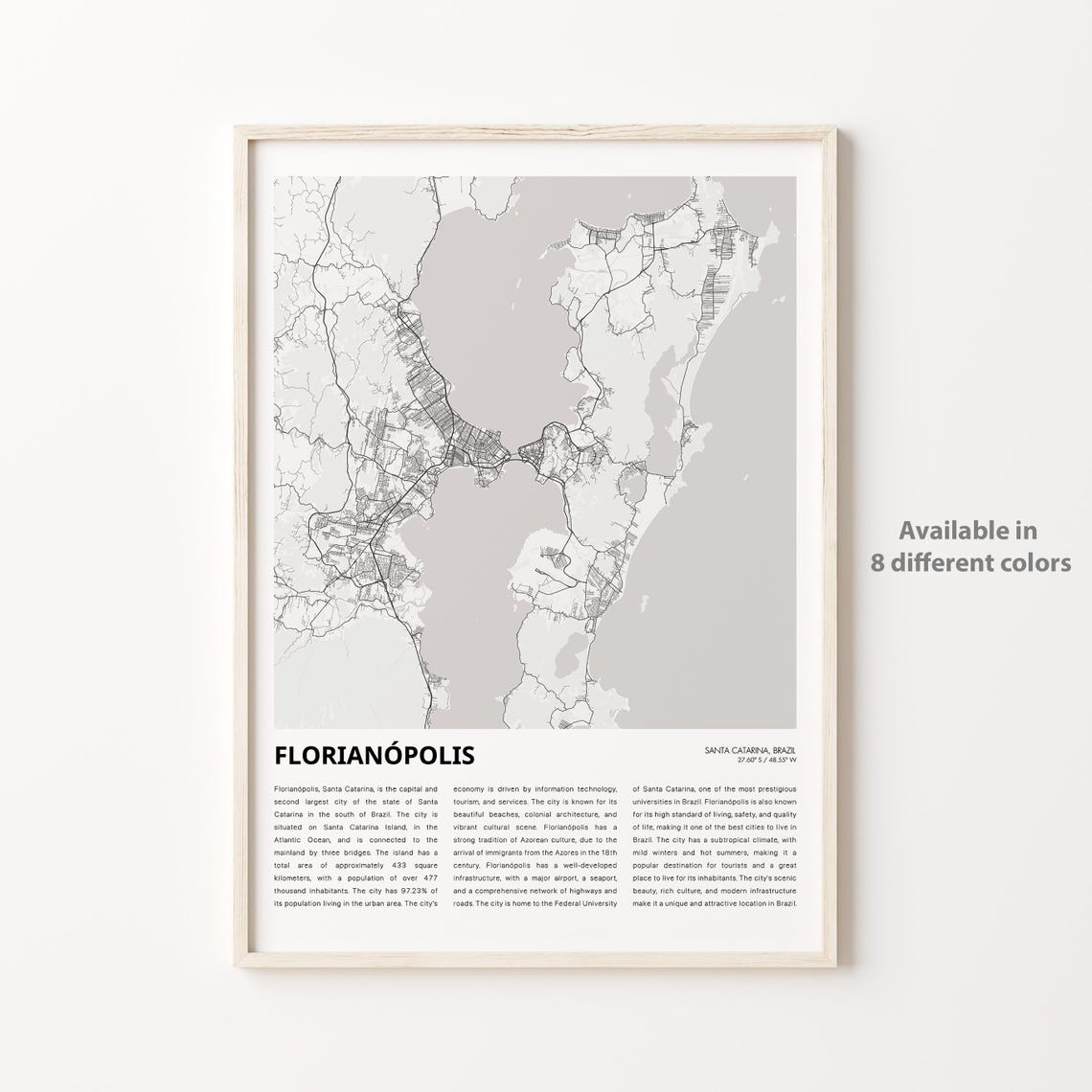 Florianopolis Brazil Detailed City Street Map Poster with City Profile