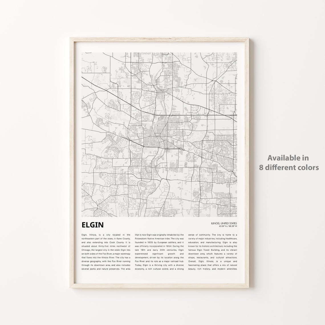 Elgin Map Print Travel Wall Decor Art Illinois Housewarming Gift