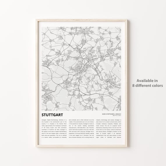 Stuttgart Germany Minimalist Street Map Monochrome Travel Poster