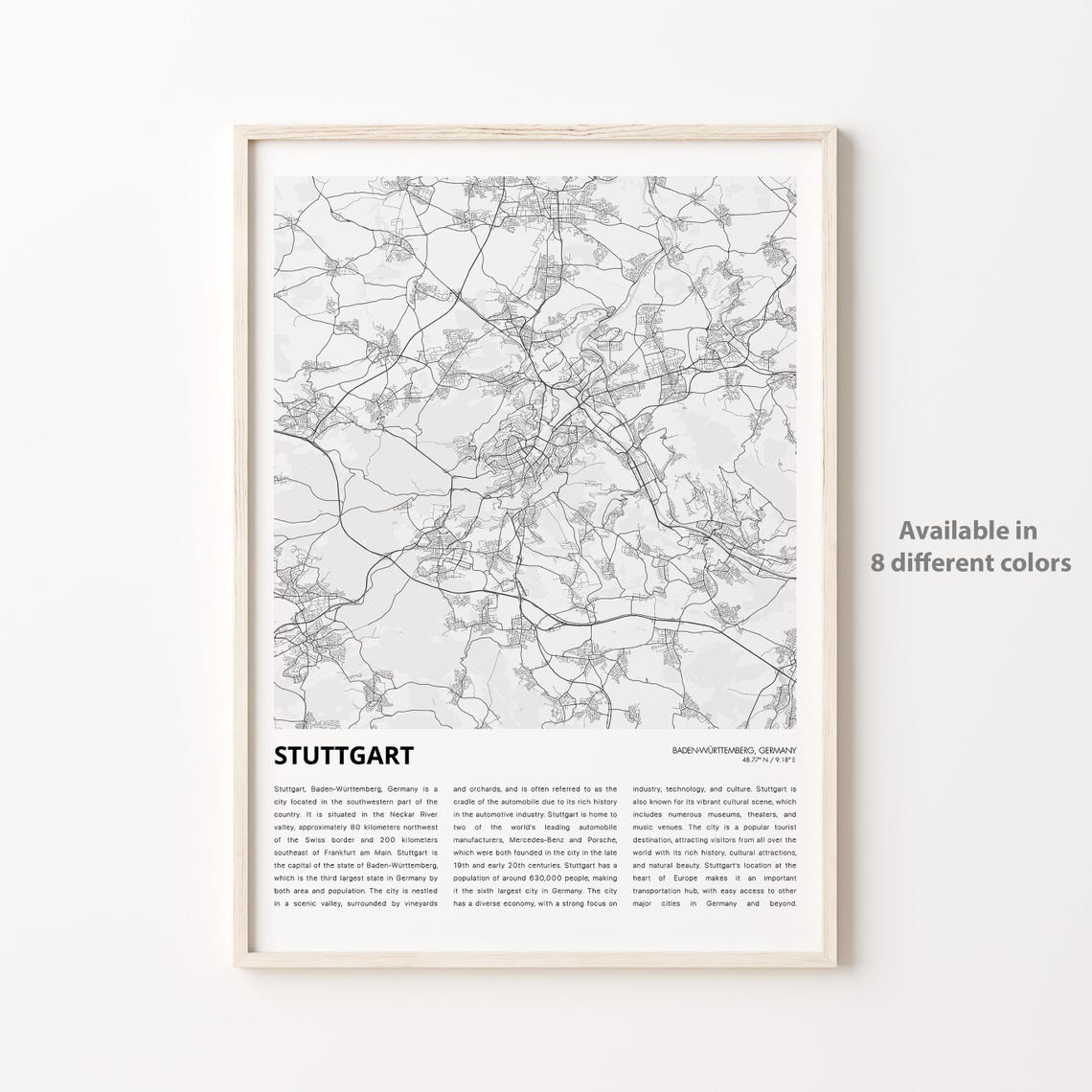 Stuttgart Germany Minimalist Street Map Monochrome Travel Poster