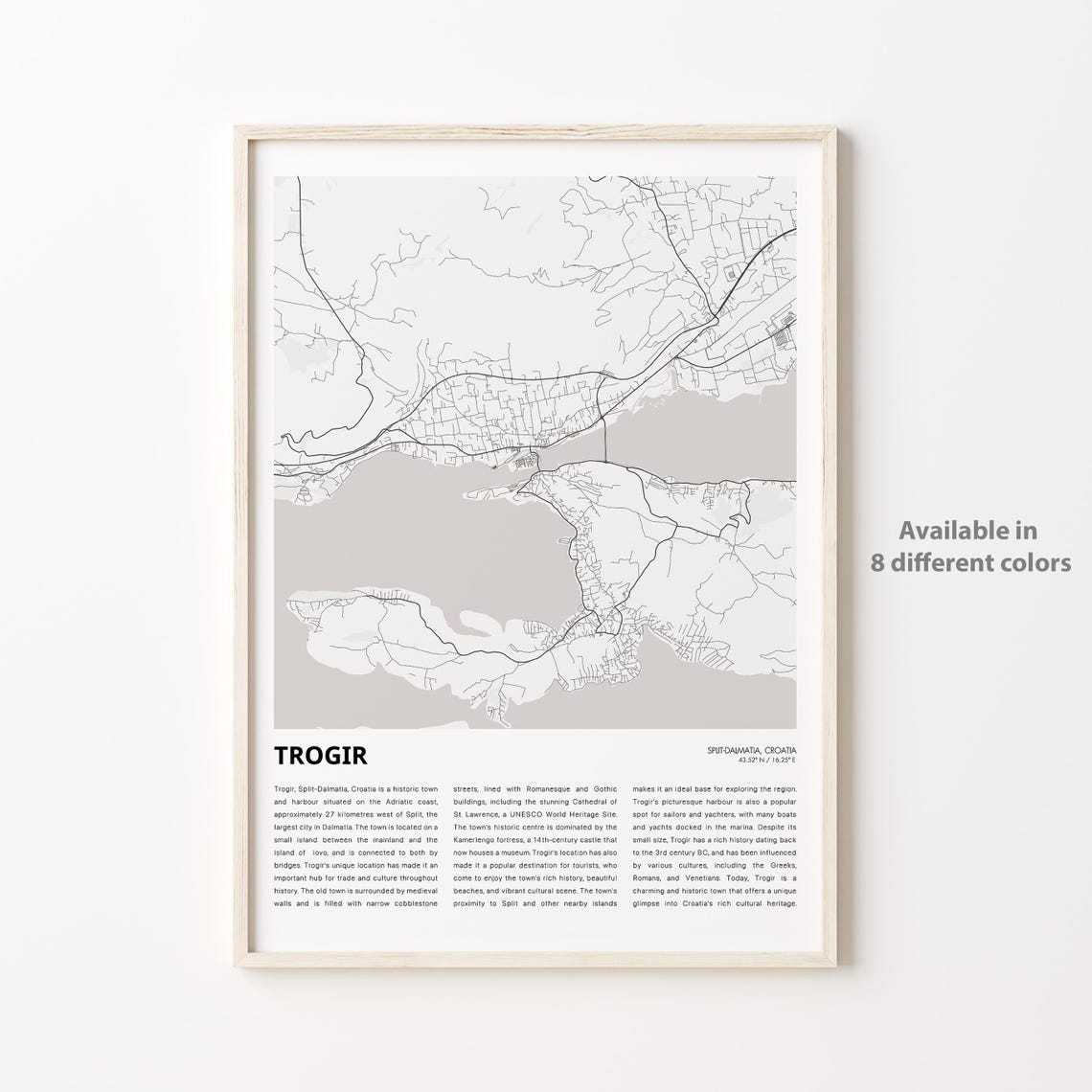 Trogir Croatia Detailed Minimalist City Map Travel Wall Decor Poster