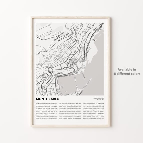 Monte Carlo Map Print Travel Wall Decor Art Housewarming Gift