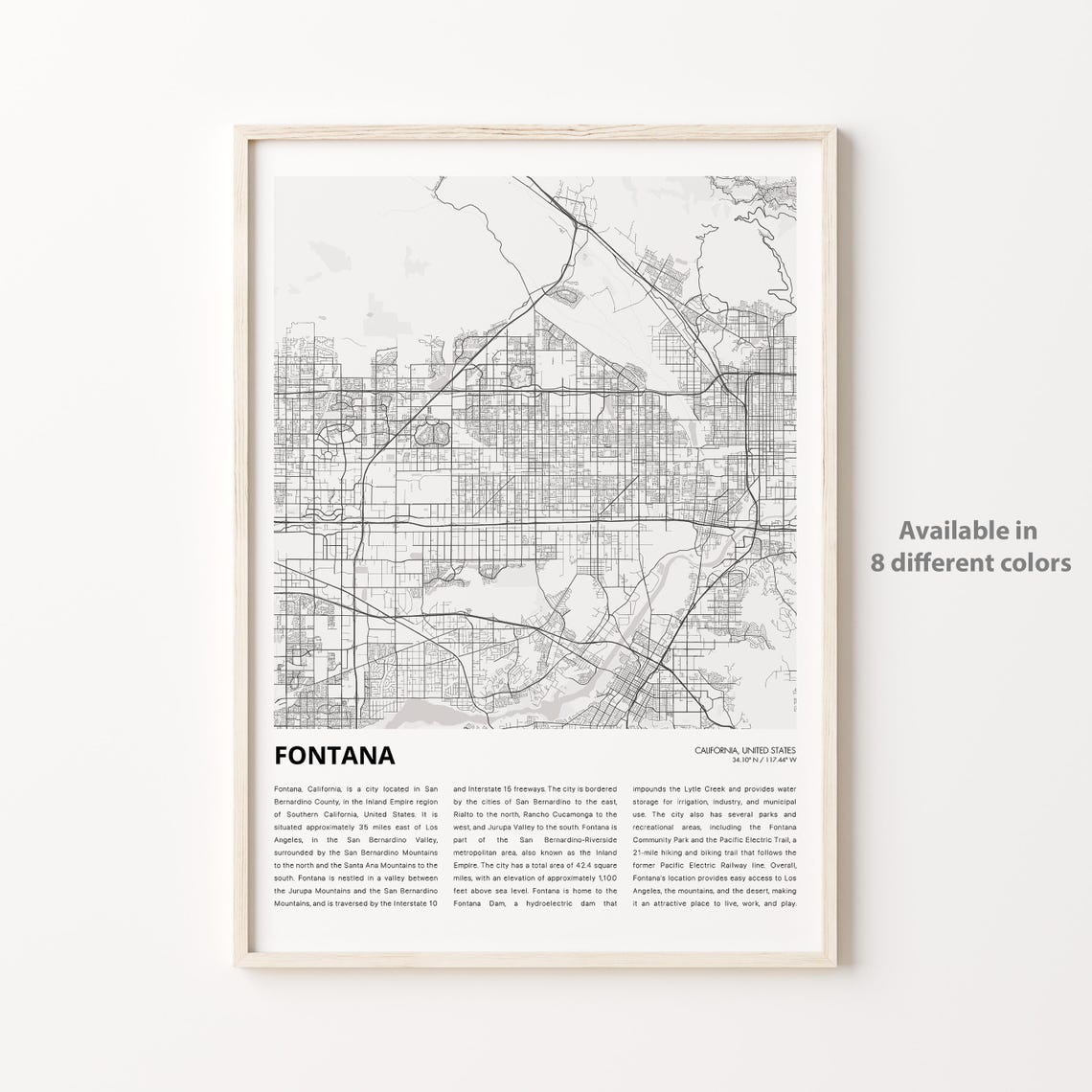 Fontana Map Print Travel Wall Decor Art Housewarming Gift