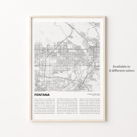 Fontana Map Print Travel Wall Decor Art Housewarming Gift