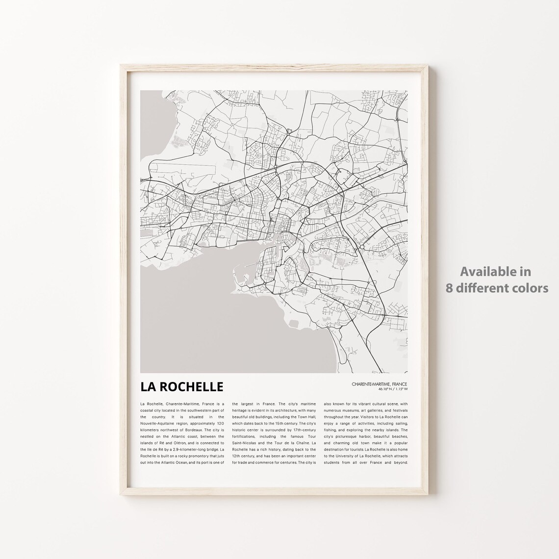 La Rochelle France Charente Maritime Minimalist Street Map Poster